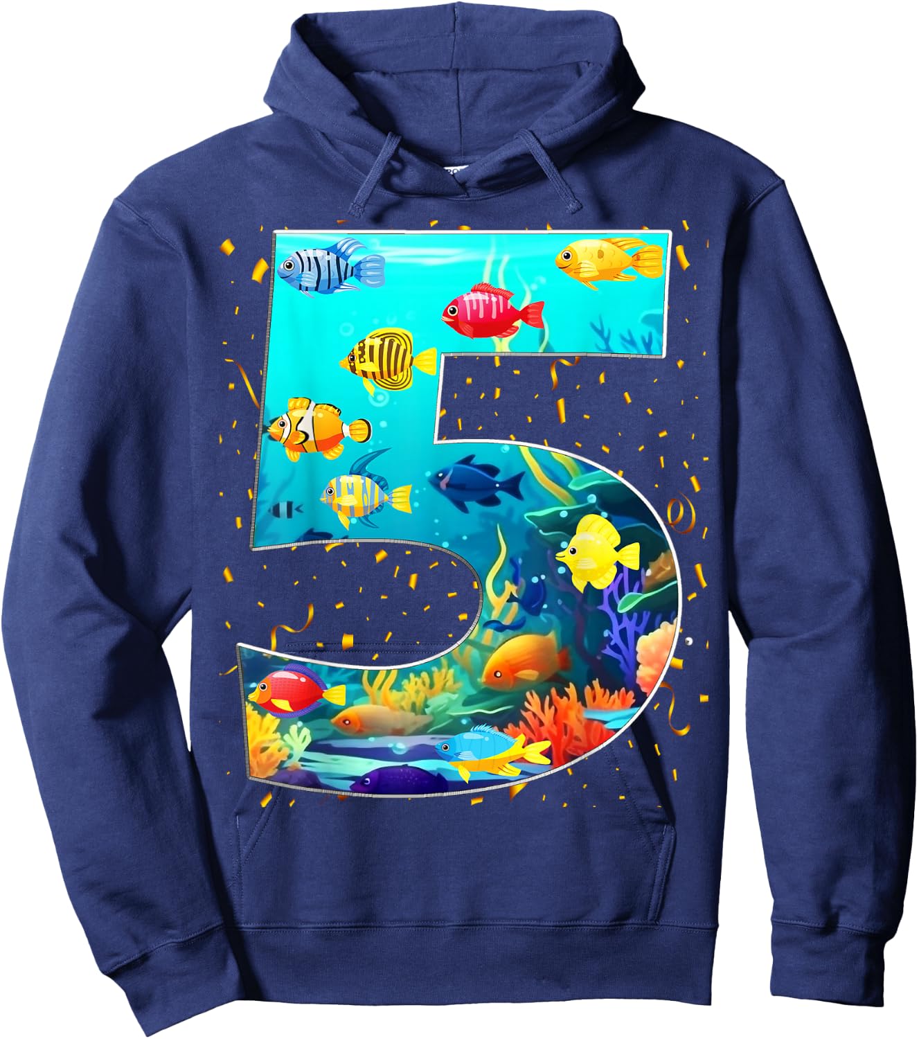 5th Birthday Party 5 Year Old Sea Fish Aquarium Birthday Boy Hoodie - Hoodie | Navy