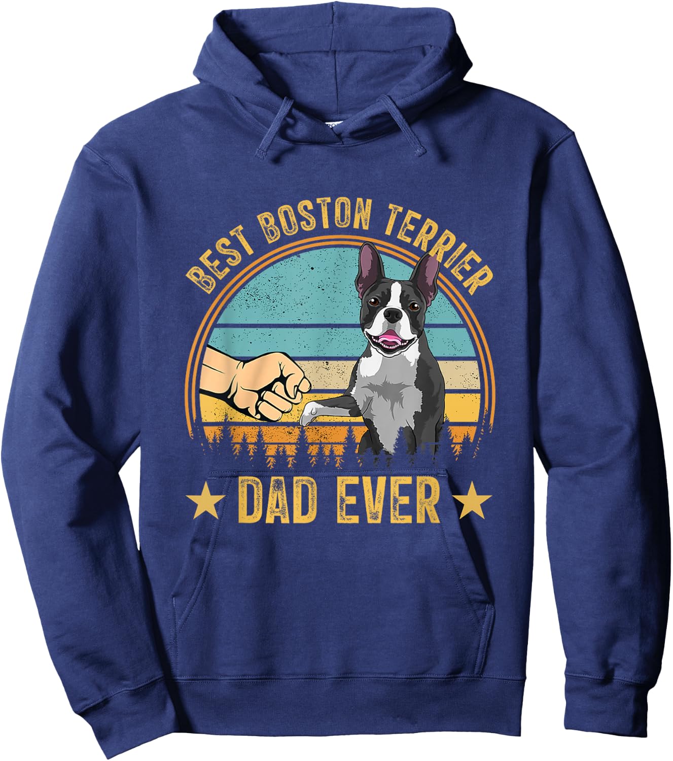 Vintage Best Boston Terrier Dad Ever Fist Bump Funny Dog Hoodie - Hoodie | Navy