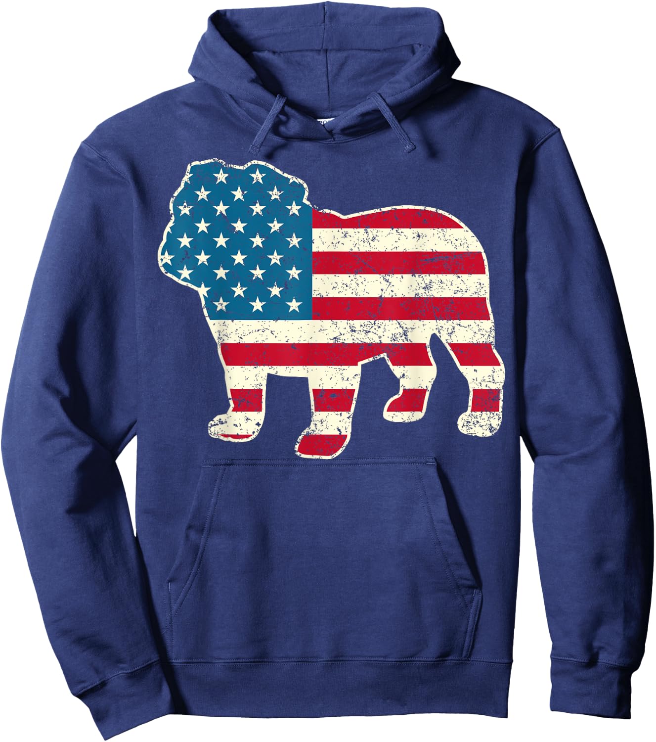 English Bulldog 4th of July Men Women Dog American Flag USA Hoodie - Hoodie | Navy