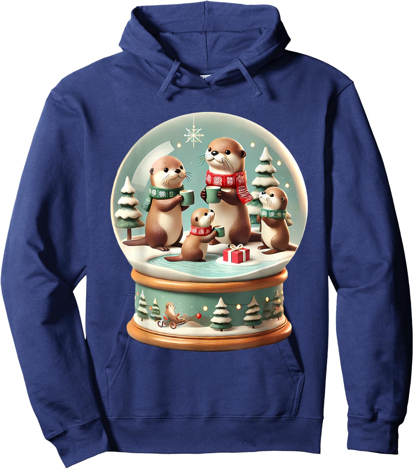 Christmas Otter Snow Globe Scene Family Holiday Xmas Hoodie - Hoodie | Navy