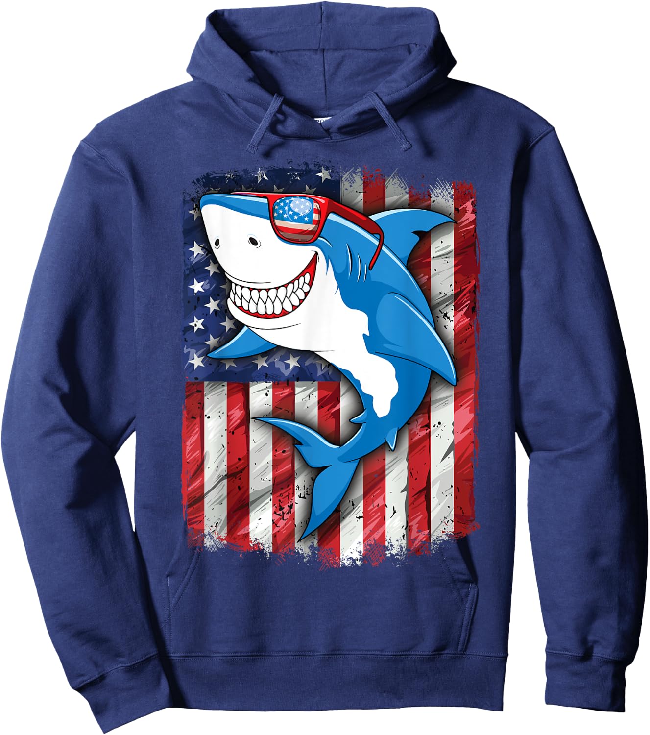 Shark 4th of July Shirt Boys Men Jawsome American Flag Hoodie - Hoodie | Navy