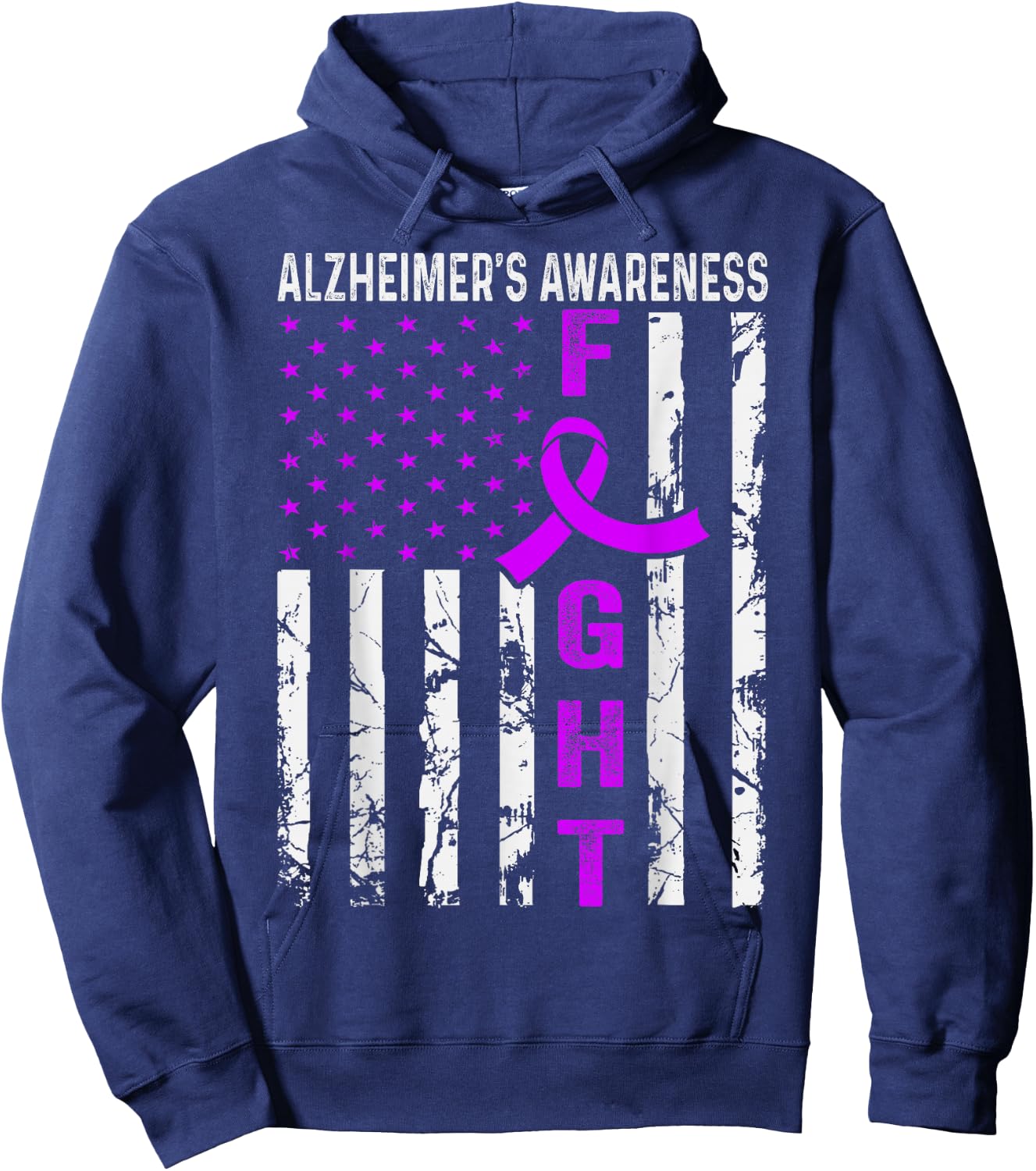 USA Flag Alzheimer's Awareness Month Purple Ribbon Hoodie - Hoodie | Navy