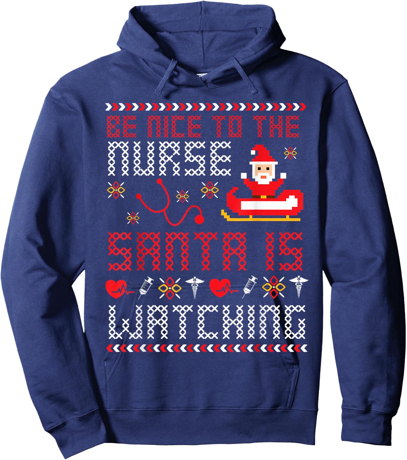 Christmas Santa Nurse Ugly Christmas Sweater Hoodie - Hoodie | Navy