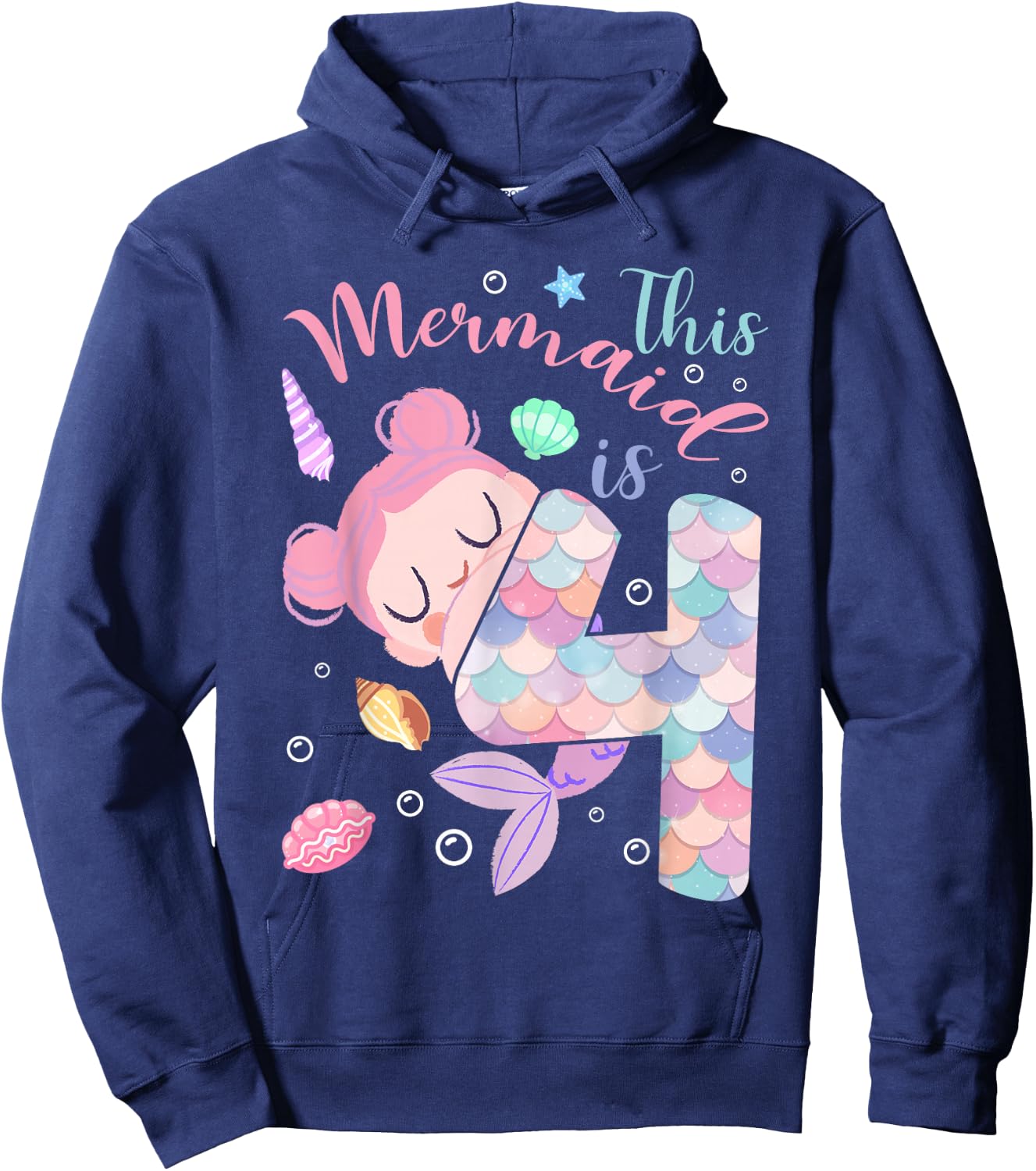 This Mermaid Is 4 Year Old Birthday Kids Girls 4th Birthday Hoodie - Hoodie | Navy