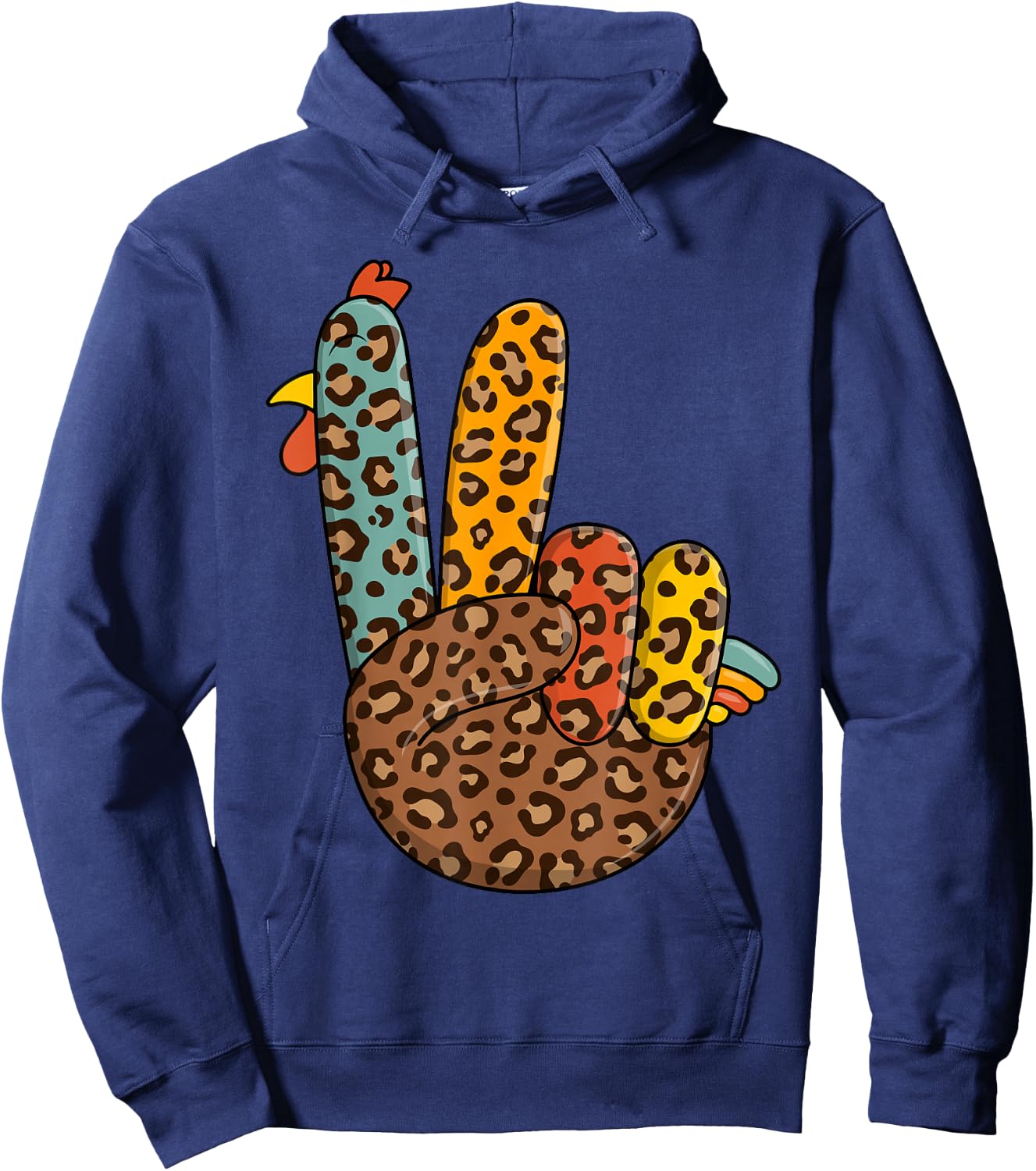 Peace Sign Turkey Hand Cool Thanksgiving Hippie Men Women Hoodie - Hoodie | Navy
