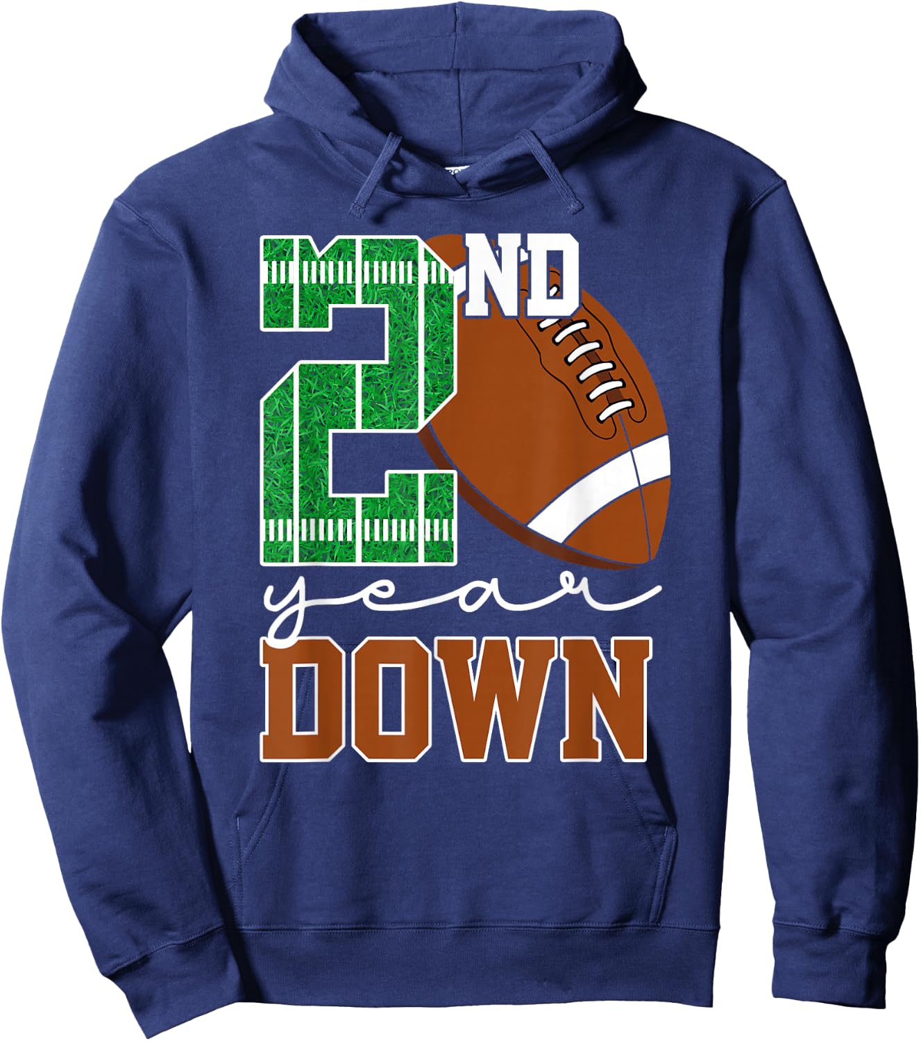 2nd Year Down Football Lover Second Birthday Boy Party Hoodie - Hoodie | Navy