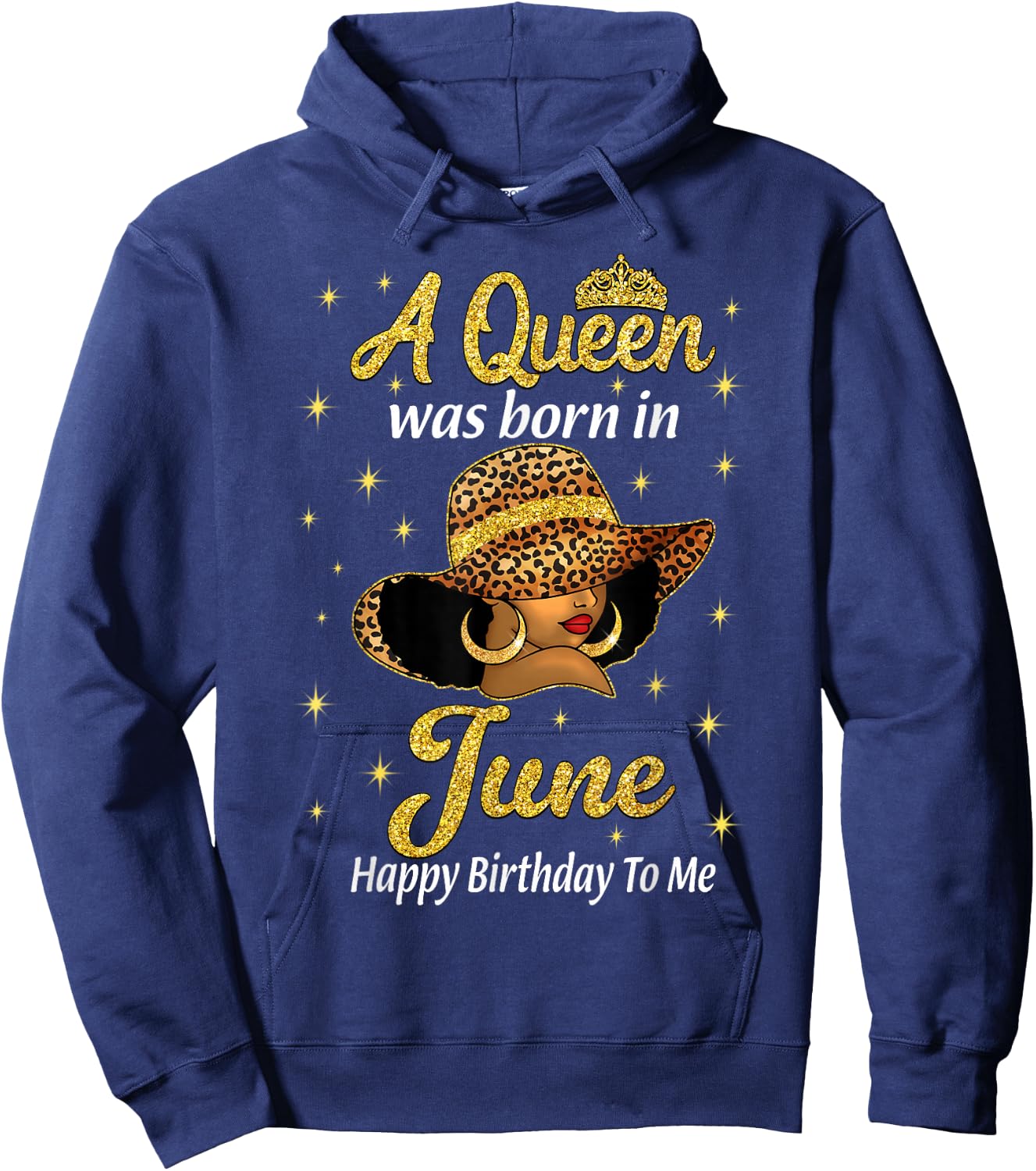 A Queen Was Born In June Leopard Hat Black Women Hoodie - Hoodie | Navy