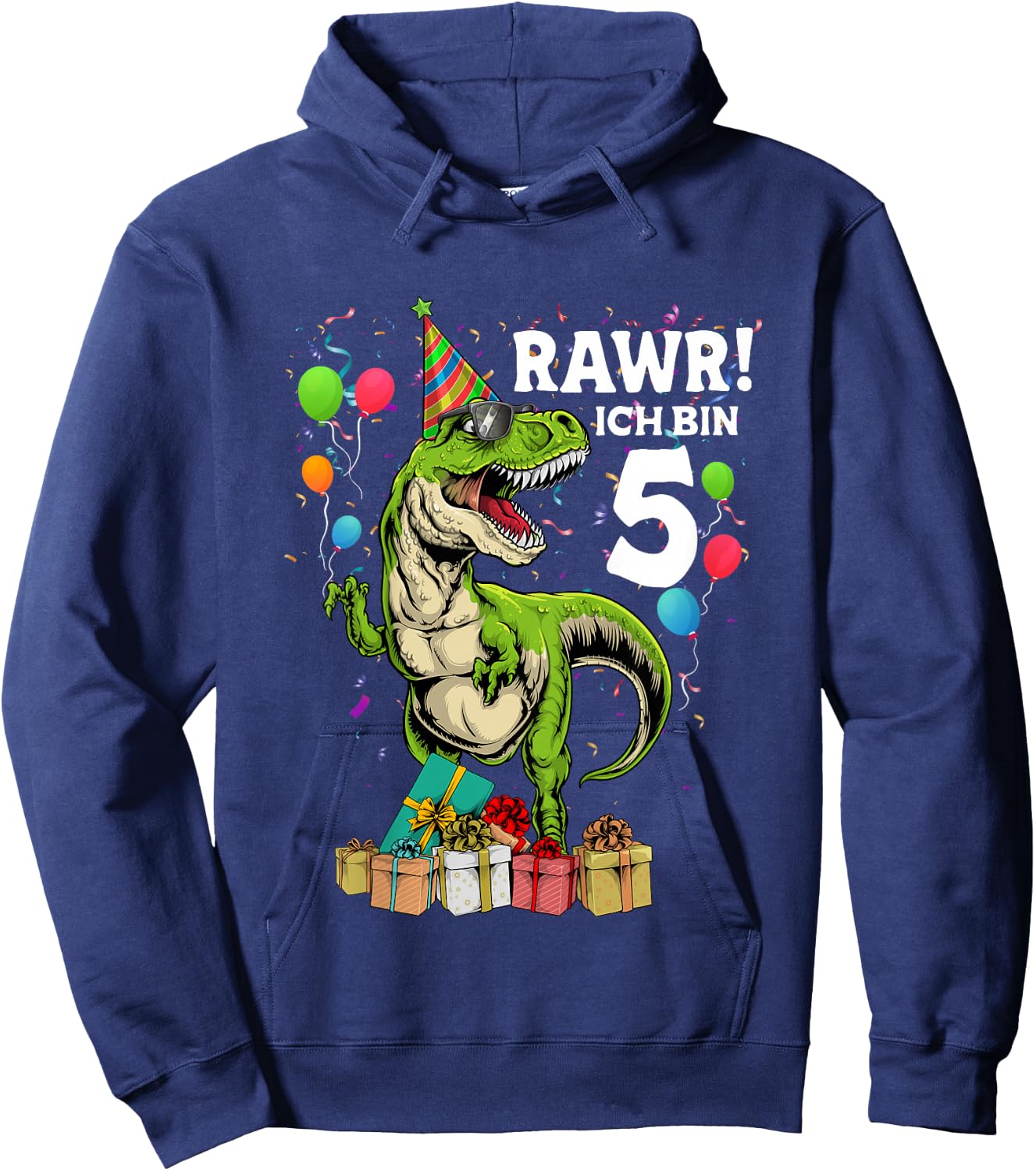 Children's Birthday Shirt 5 Years Boy Dinosaur Dino I Am 5 , black Hoodie - Hoodie | Navy
