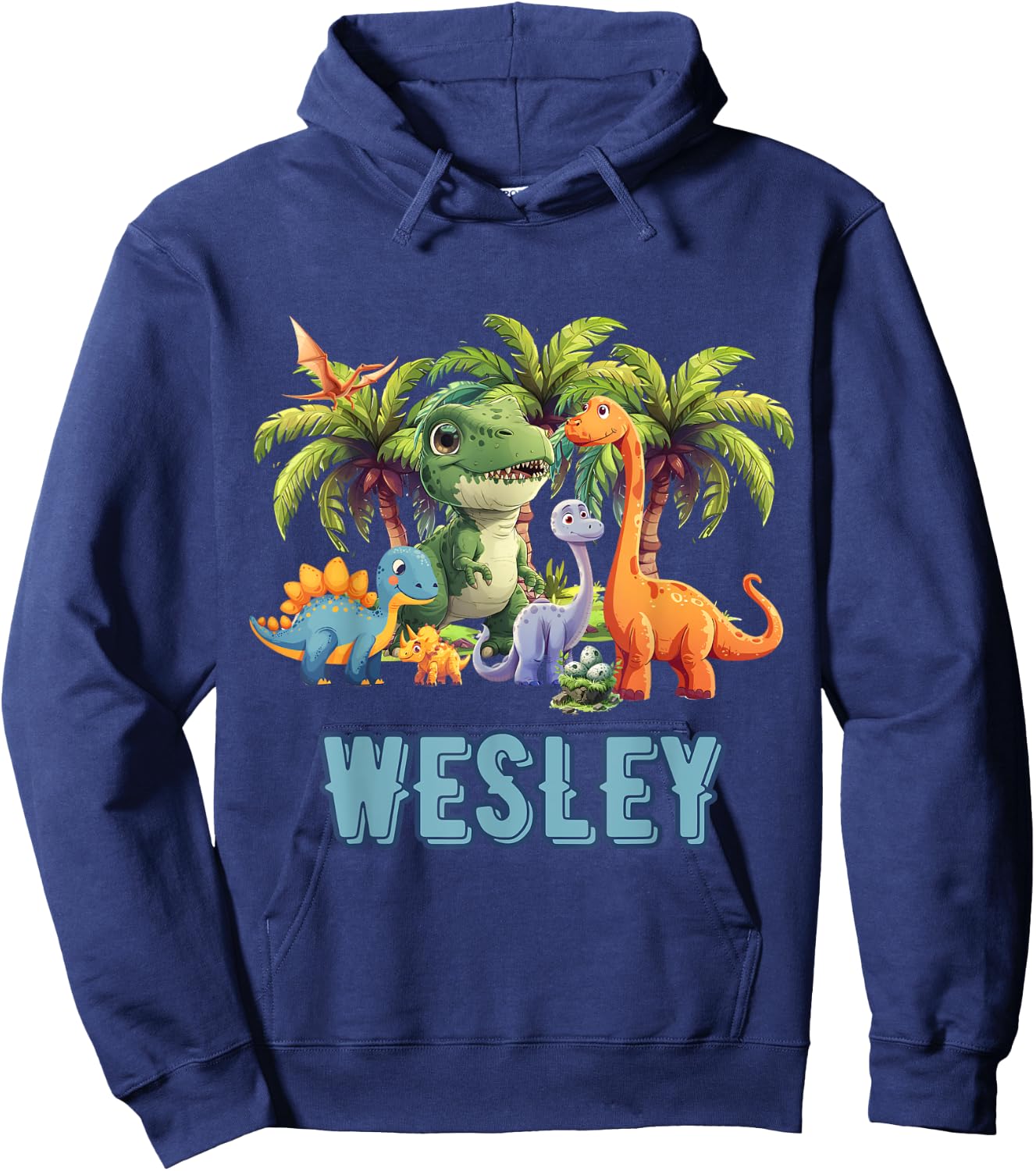 WESLEY Dinosaur Personalized Custom First Name Toddler Boy Hoodie - Hoodie | Navy