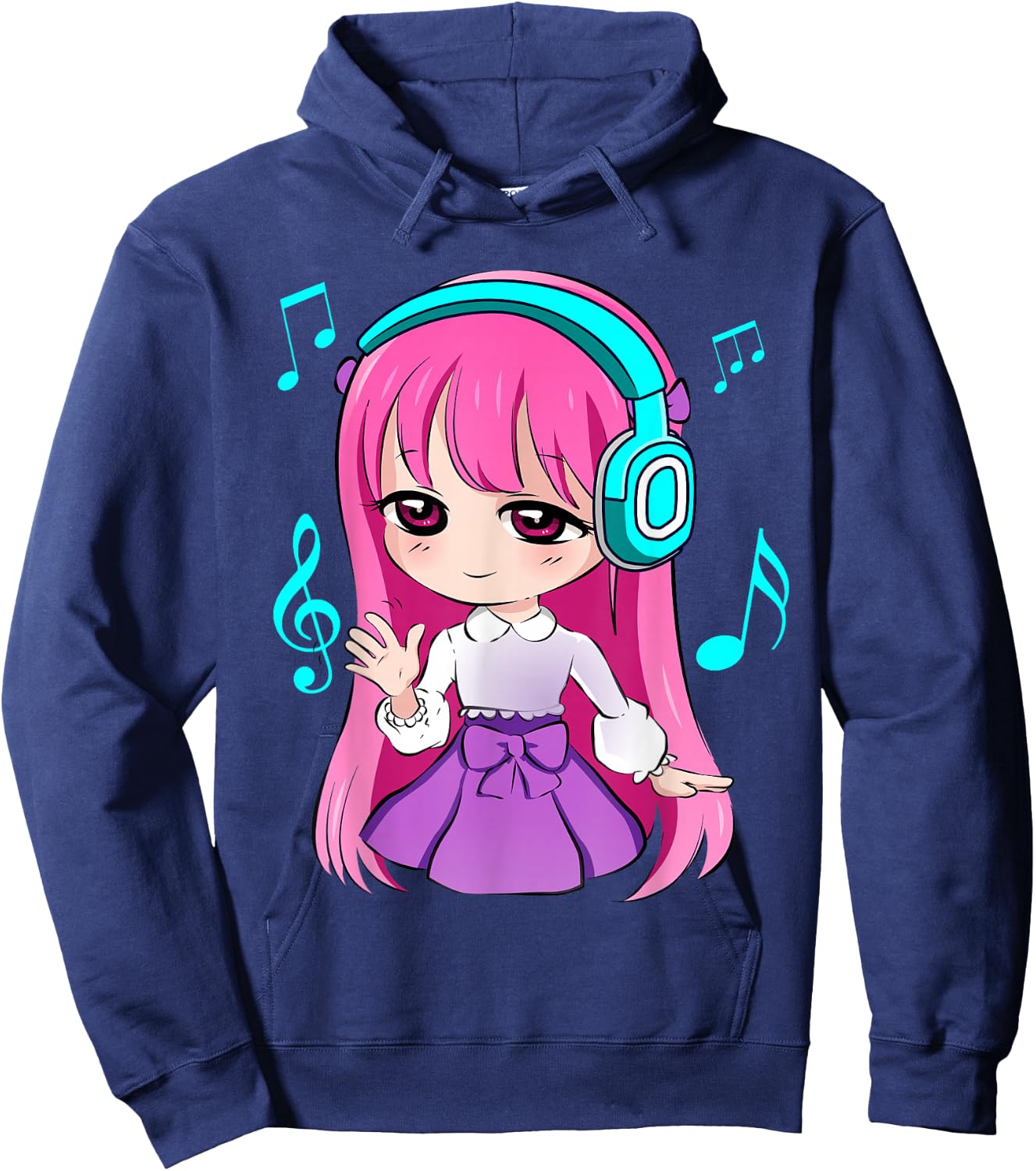Anime and Music Girl for Teen Chibi Graphic Anime Girl Hoodie - Hoodie | Navy