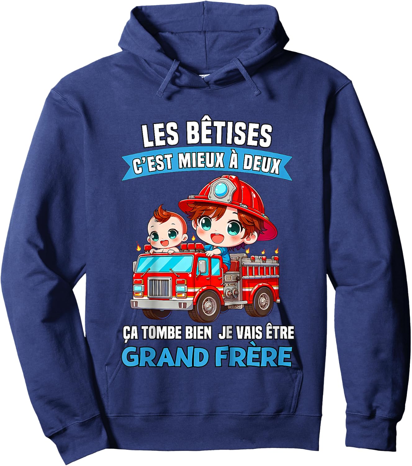 Child Les Betises C'est mieux A Deux Ca Tombe Bien Grand Brother , Black, 2 Hoodie - Hoodie | Navy