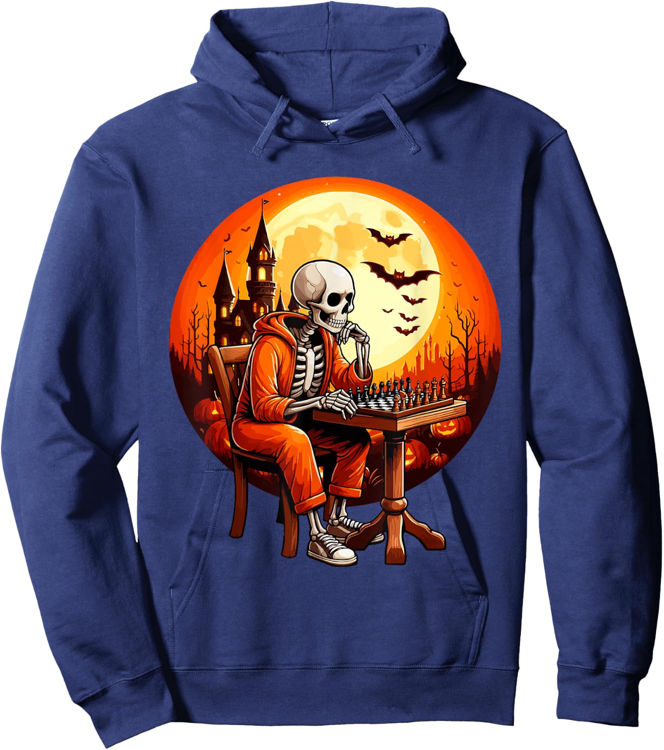 Skeleton Halloween Costume Chess Player Sport Lover Kids Hoodie - Hoodie | Navy