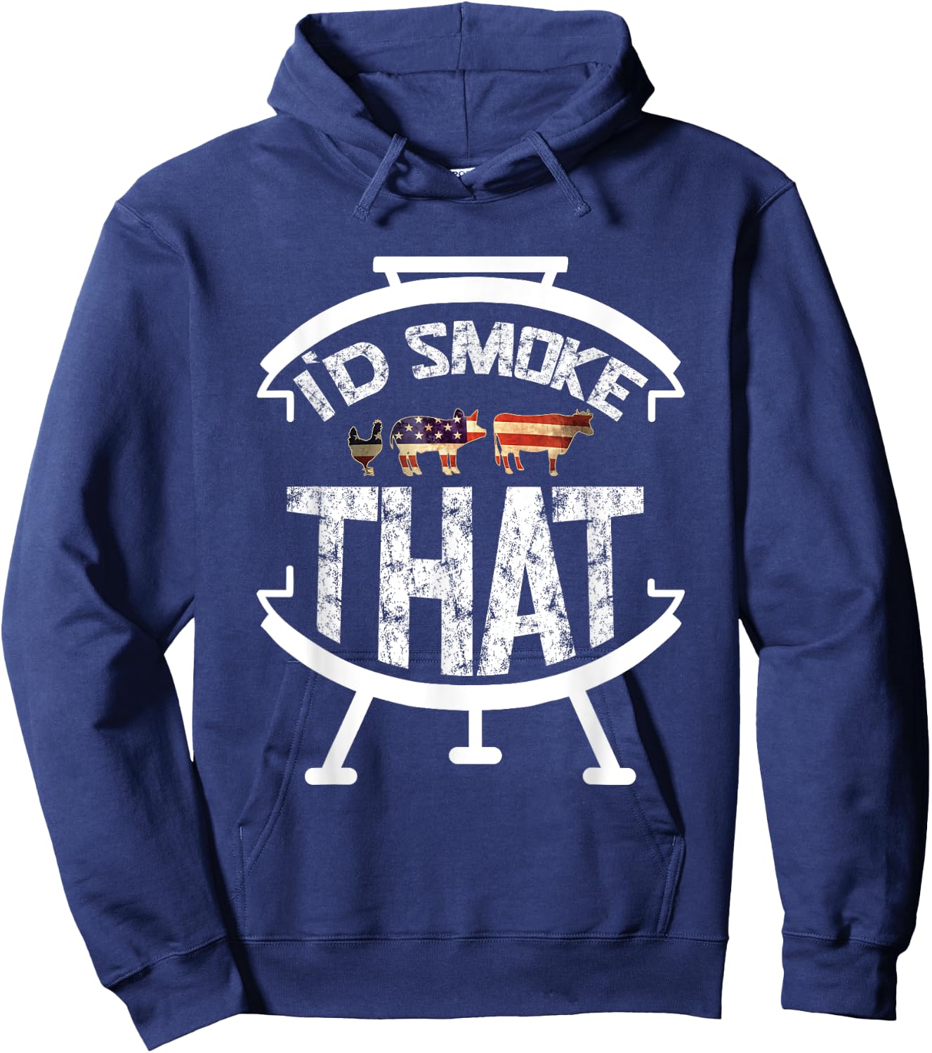 Funny BBQ I'd Smoke That! Meat Pitmaster Grill Gift USA Flag Men Hoodie - Hoodie | Navy