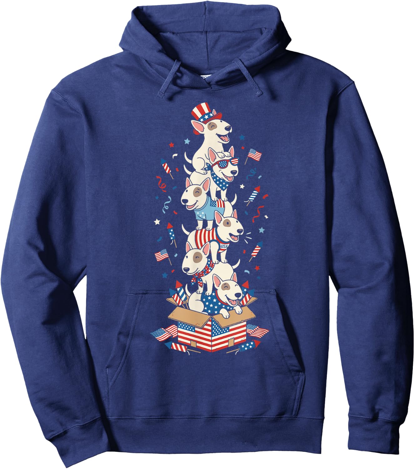 Bull Terrier American USA Flag Memorial Day 4th of July Hoodie - Hoodie | Navy