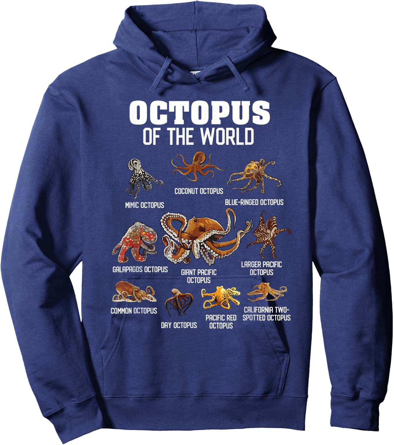 Octopus Shirt Cephalopod Animals of The World Octopus Lover Hoodie - Hoodie | Navy