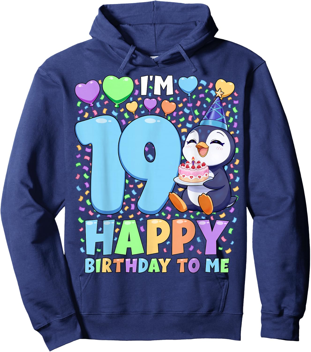 Penguin Birthday Party Shirt | Boys 19th Birthday Penguin Hoodie - Hoodie | Navy
