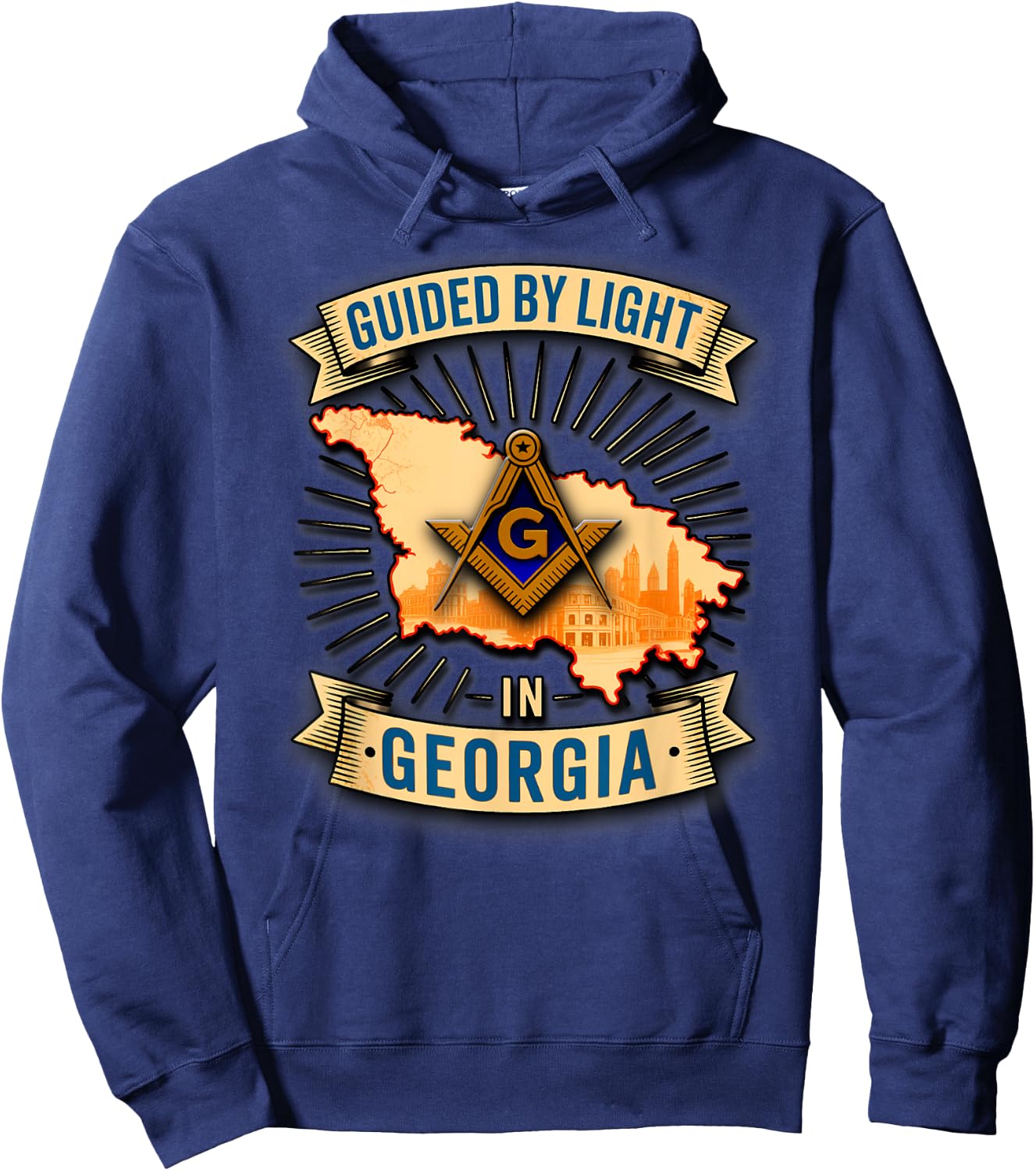 Masonic_symbol with"GUIDED_BY LIGHT in_Georgia"S&C Hoodie - Hoodie | Navy