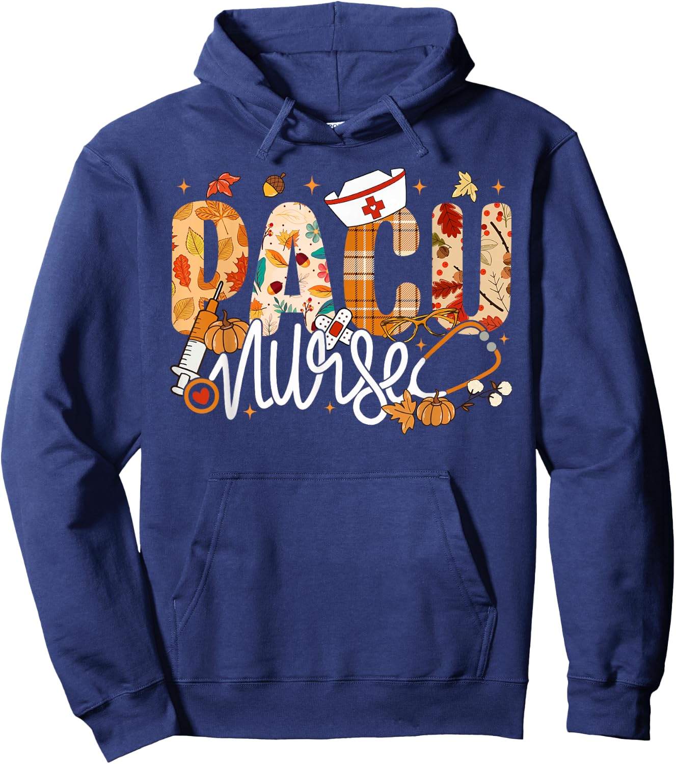 Stethoscope PACU Nurse Fall Yall Autumn Leaves Thanksgiving Hoodie - Hoodie | Navy