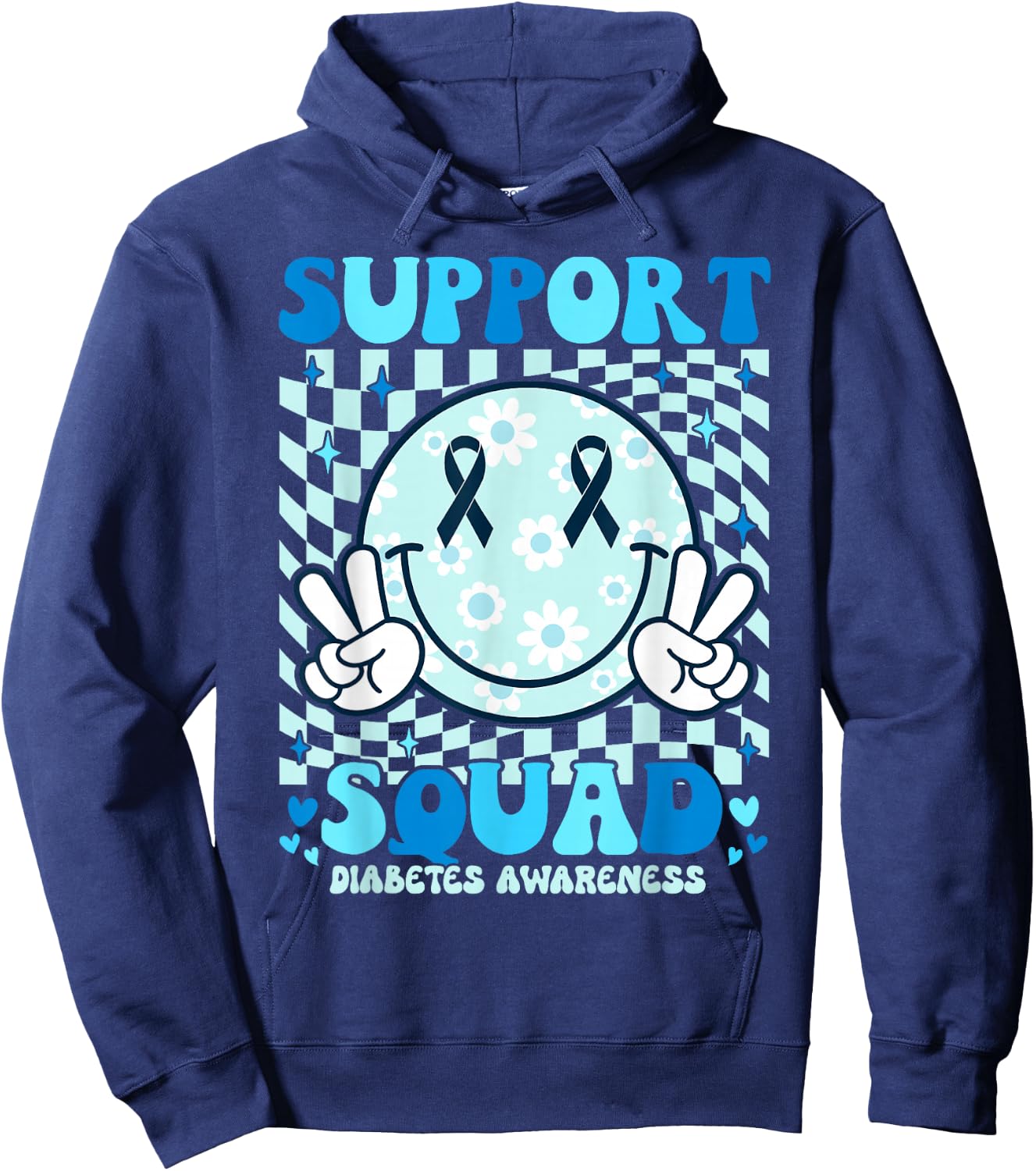 Support Squad Diabetes Awareness Shirt Blue Smile T1D Type 1 Hoodie - Hoodie | Navy