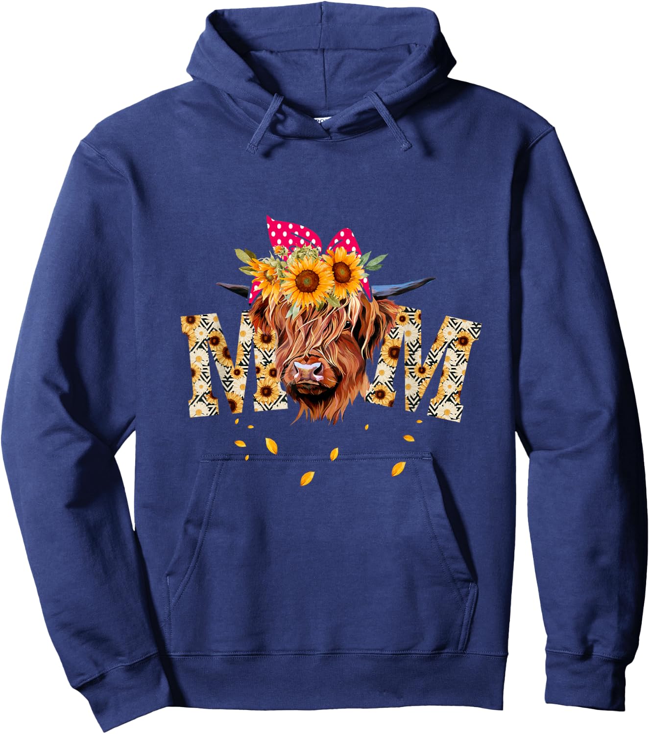 Vintage Sunflower Highland Cow Mom Heifer Mom Messy Bun Mom Hoodie - Hoodie | Navy