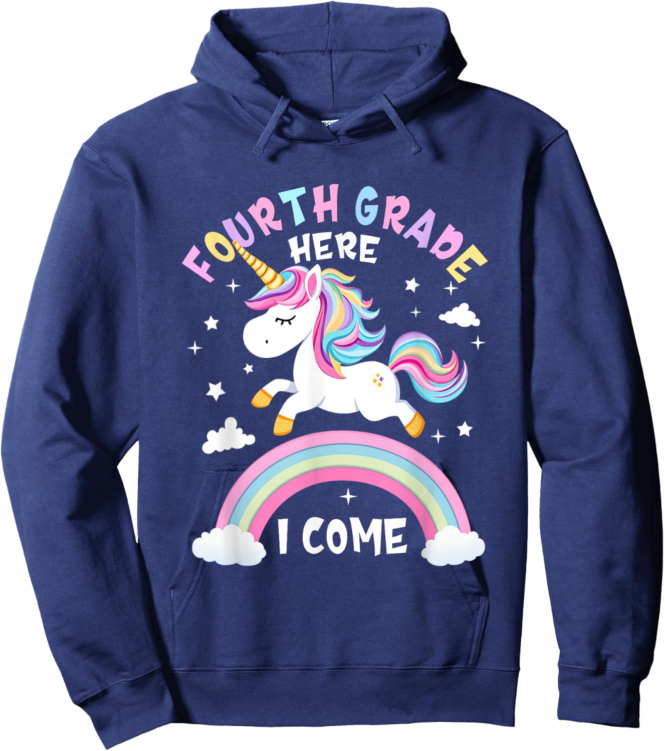 Fourth Grade Here I Come Unicorn First Day of 4th Grade Girl Hoodie - Hoodie | Navy