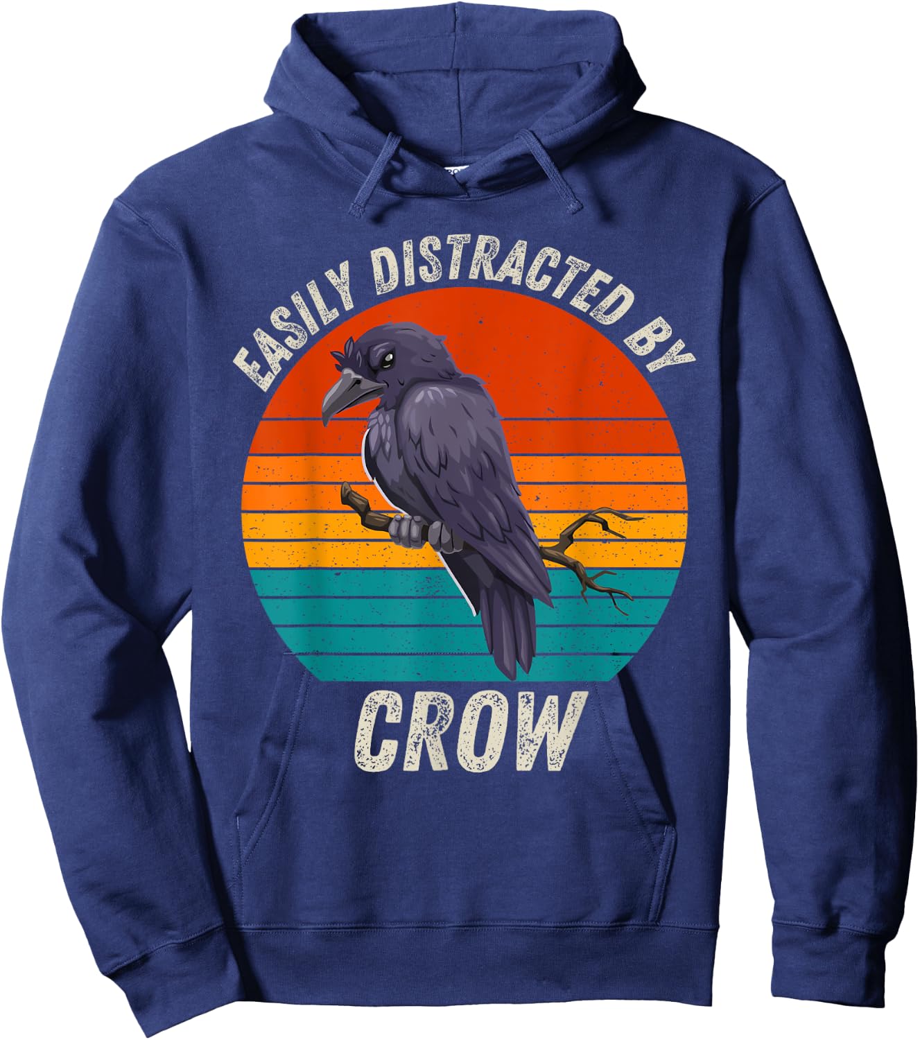 Vintage Easily Distracted By Crow Retro Crow Lover Hoodie - Hoodie | Navy