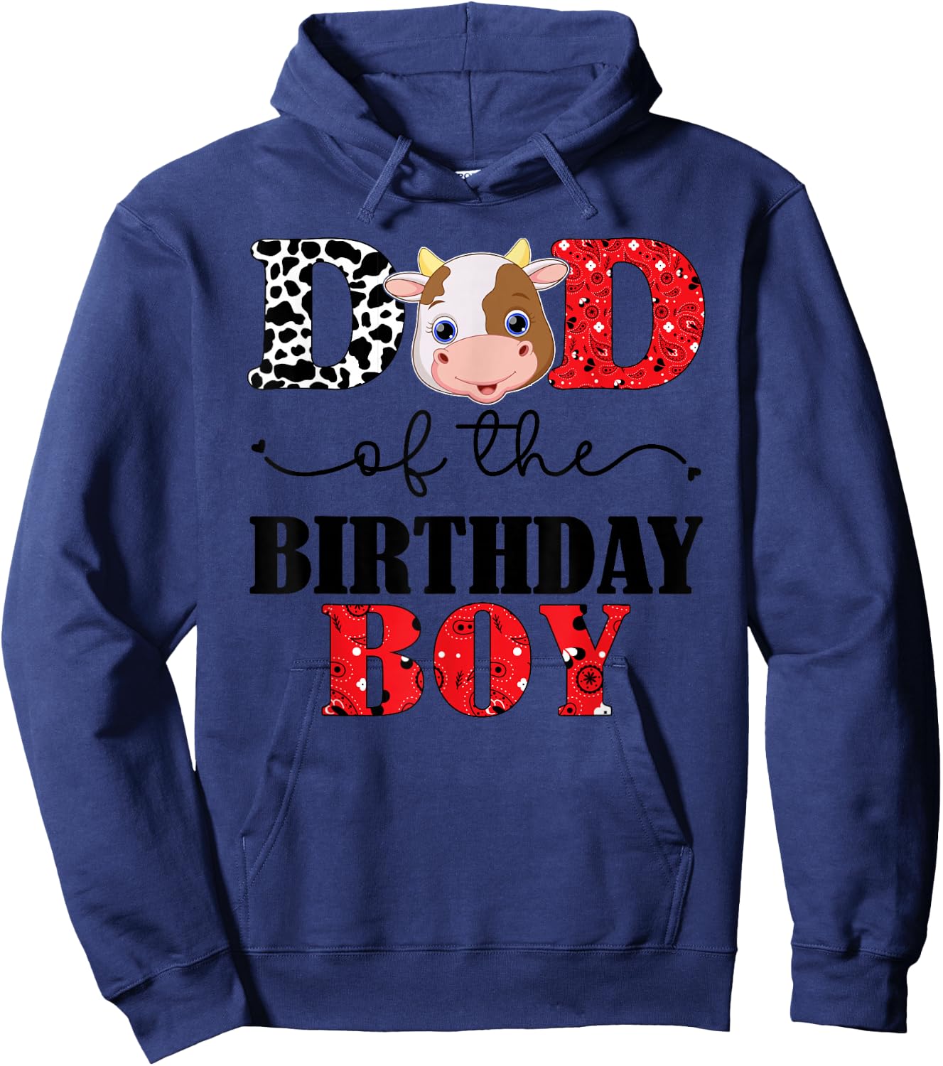 Dad of The Birthday for Boy Cow Farm 1st Birthday Cow Daddy Hoodie - Hoodie | Navy