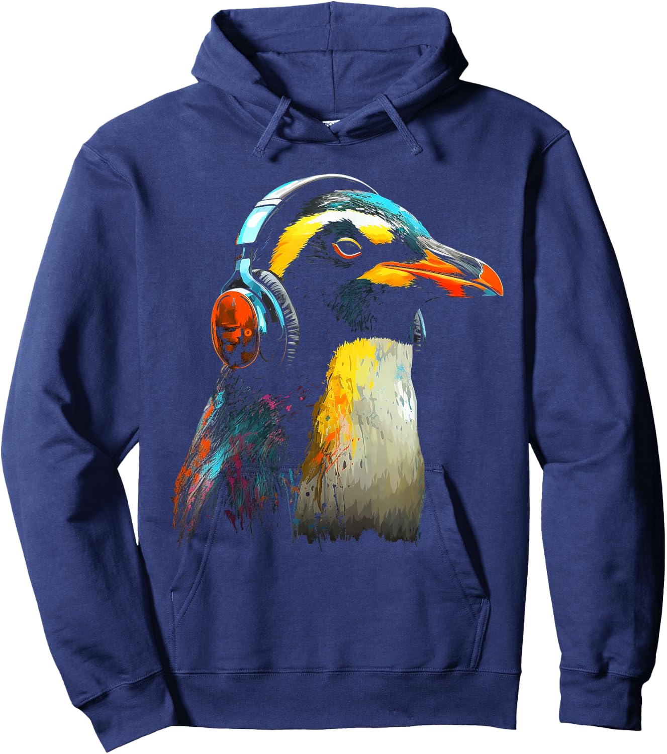 Penguin Headphones Artwork | Music Animal Motif Penguin Hoodie - Hoodie | Navy