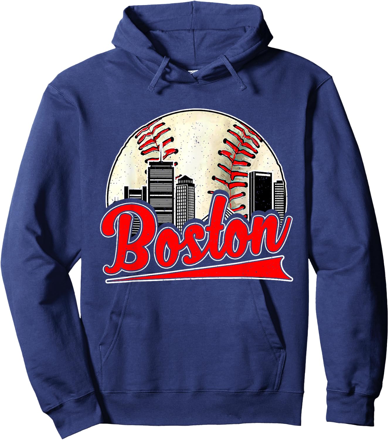 Boston Cityscape Vintage Baseball Lover Women Men Hoodie - Hoodie | Navy