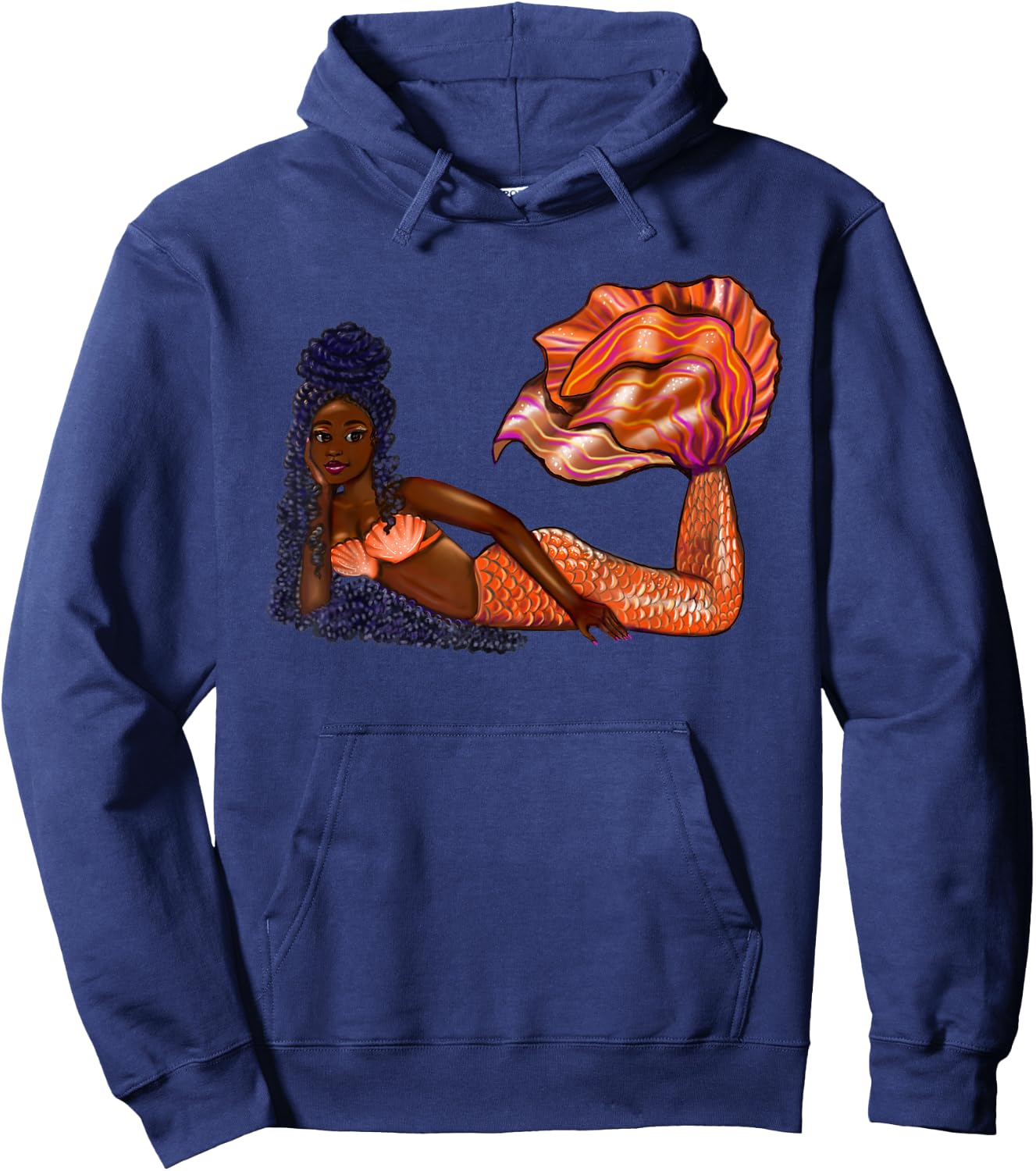 African American mermaid 2 afro hair braids black mermaids Hoodie - Hoodie | Navy