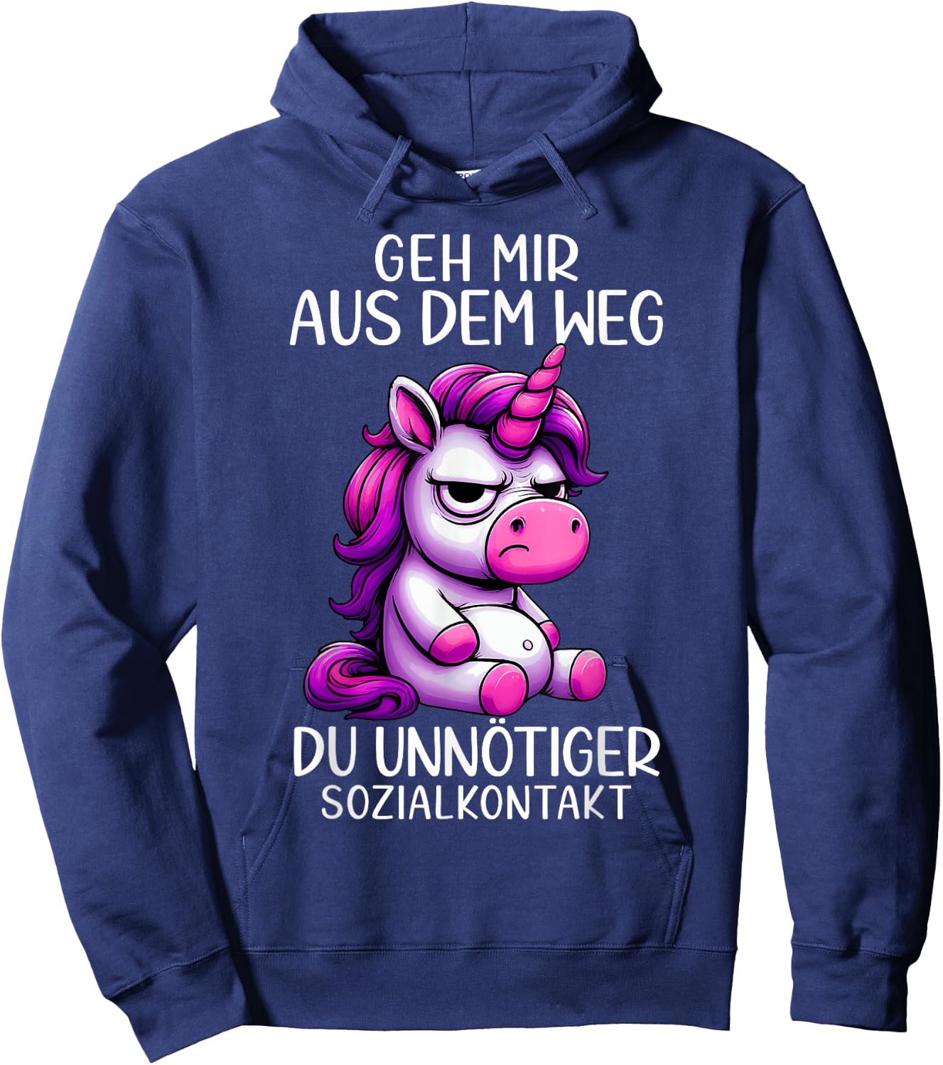 with German Text "Geh Mir Aus Dem Weg Du Unnötiger Sozialkontakt" Unicorn, black Hoodie - Hoodie | Navy