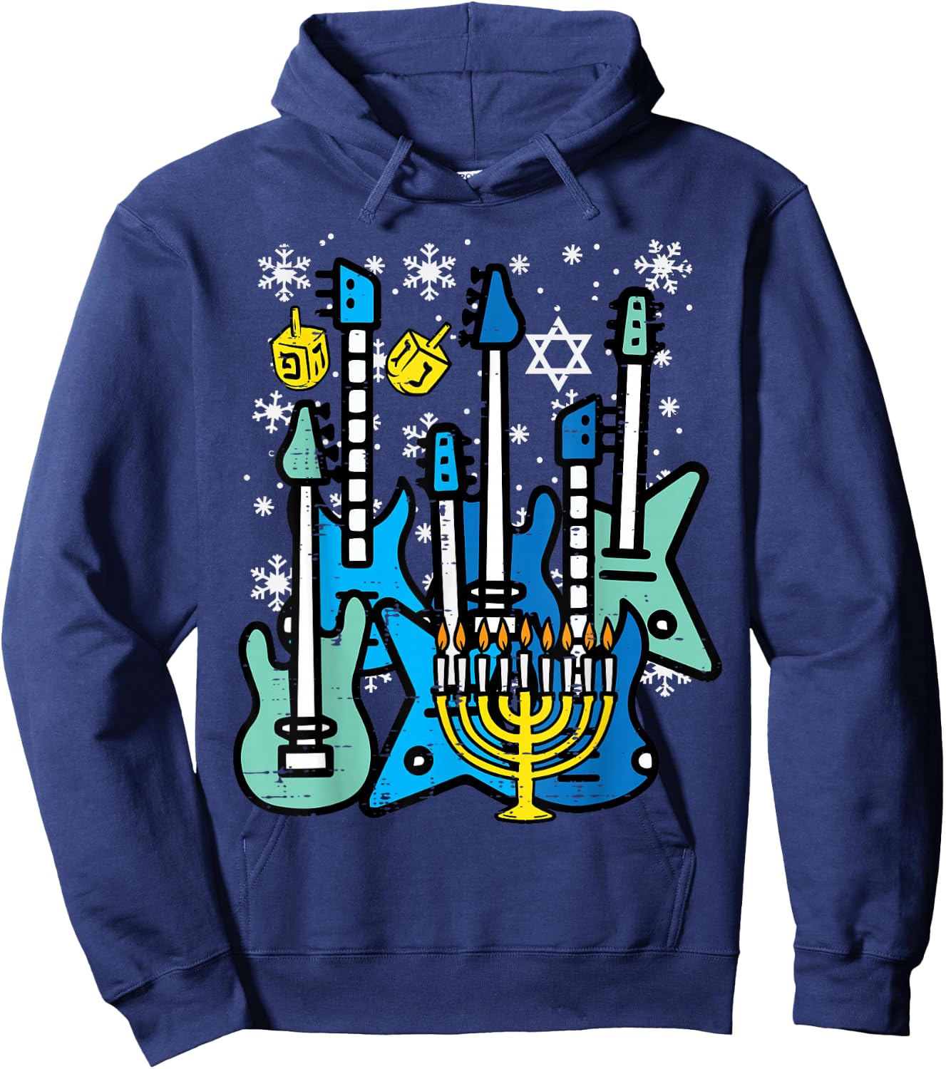 Hanukkah Guitars Chanukah Jewish Rock Rocker Men Boys Kids Hoodie - Hoodie | Navy