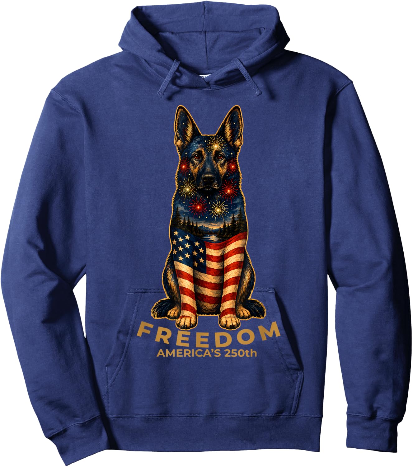 Freedom America's 250th German Shepherd Dog Patriotic Hoodie - Hoodie | Navy