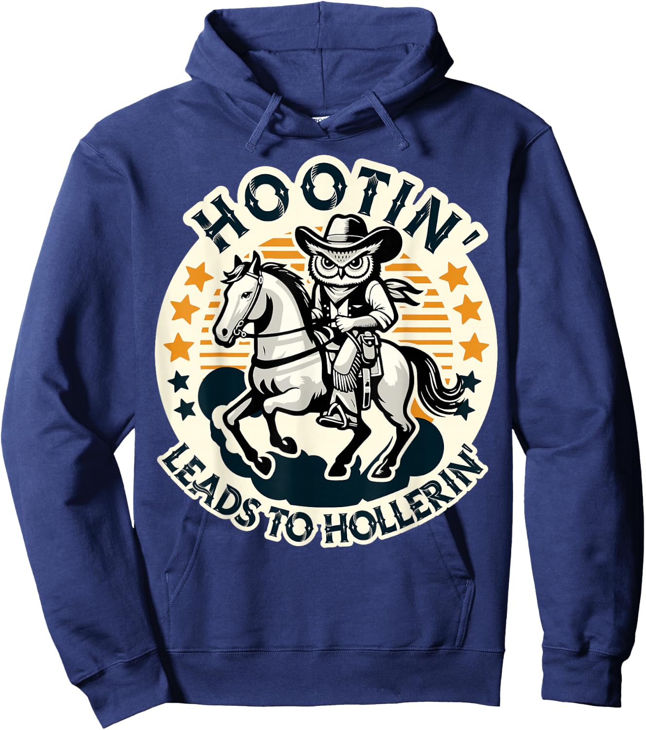 Hootin' Leads To Hollerin' Funny Country Western Owl Rider Hoodie - Hoodie | Navy