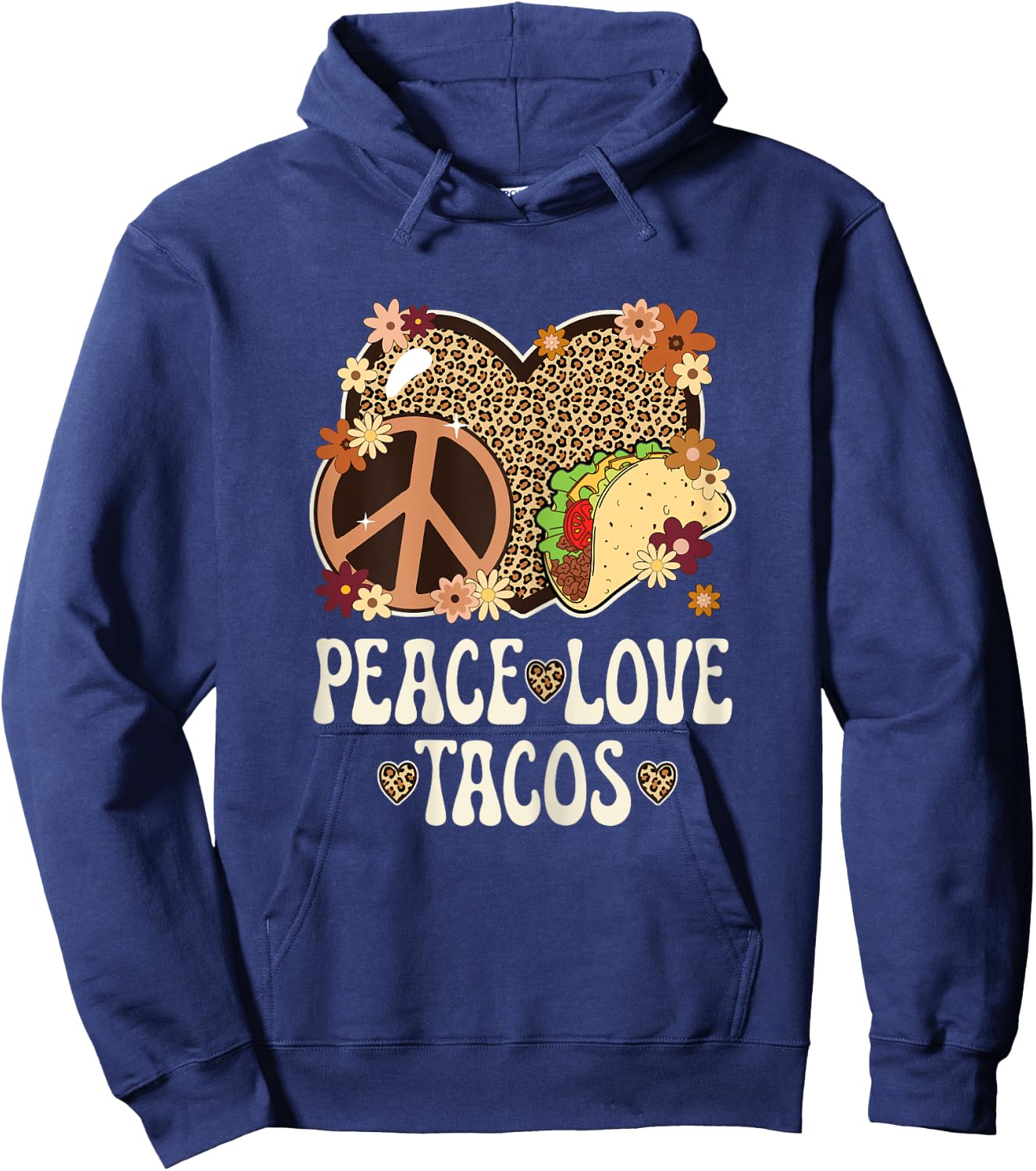 Peace Love Tacos Leopard Print Taco Tuesday Women Taco Lover Hoodie - Hoodie | Navy