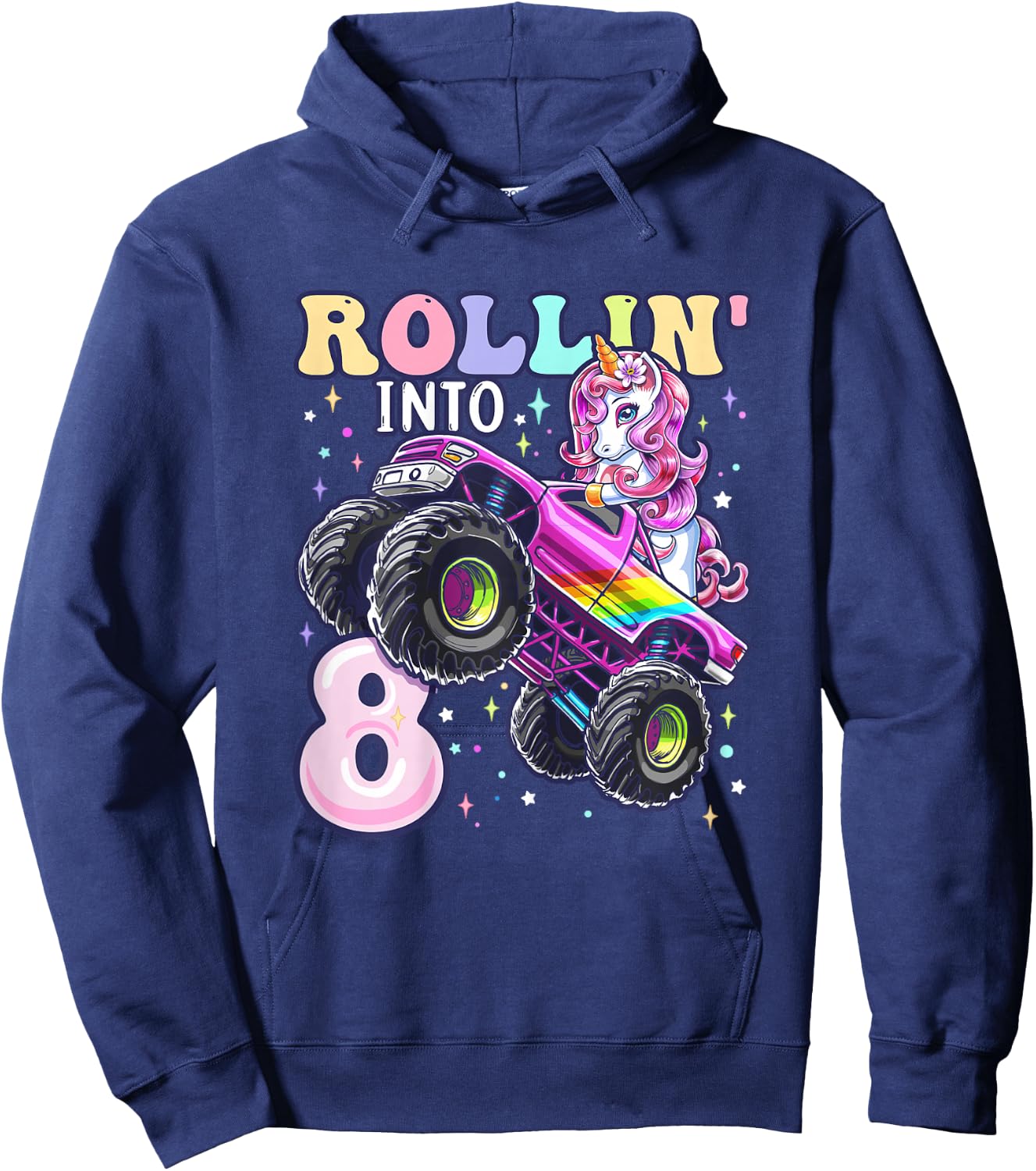 Unicorn Monster Truck 8th Birthday 8 Year Old Girls Party Hoodie - Hoodie | Navy