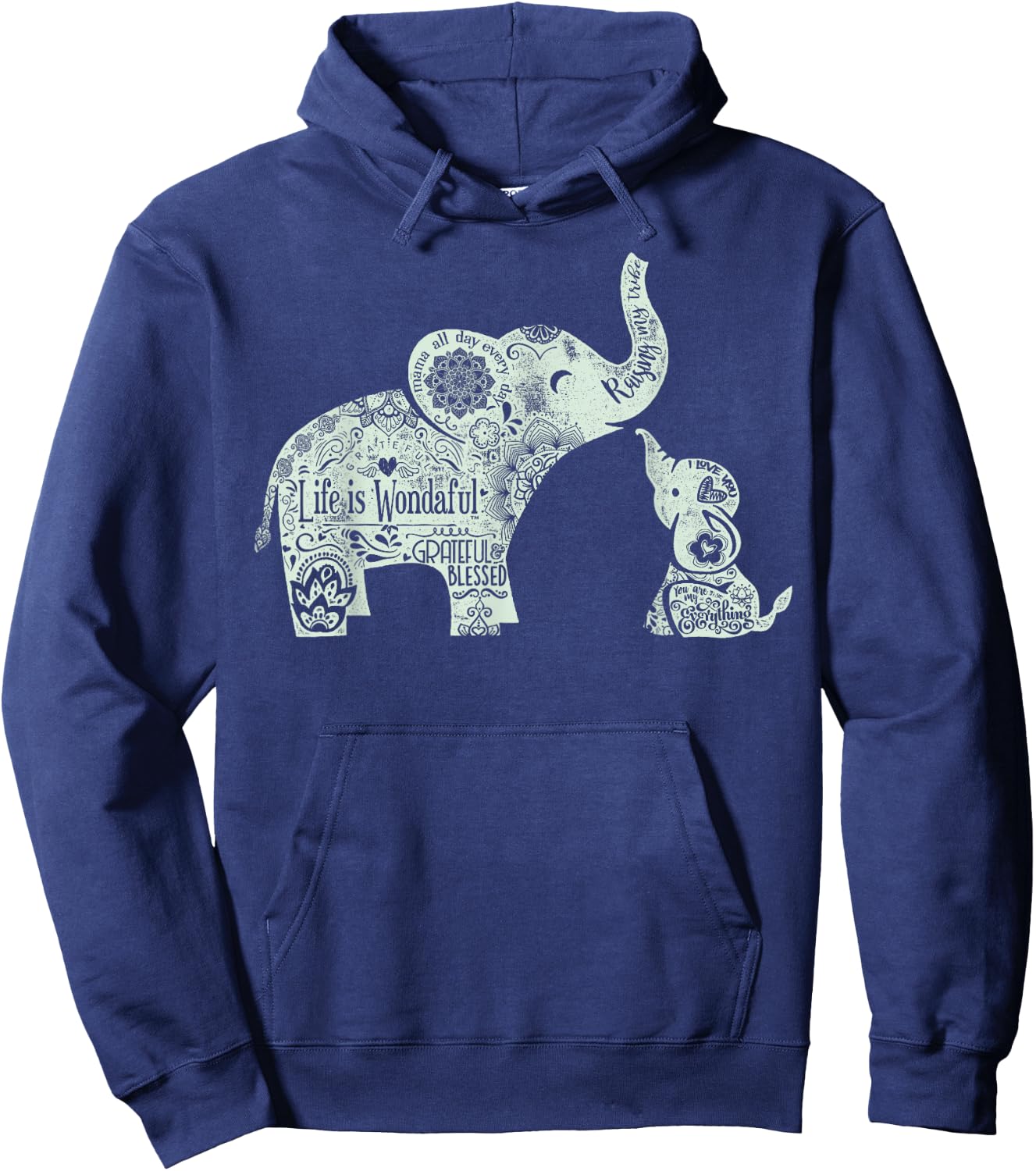 Mama and Baby Elephants Shirt Hoodie - Hoodie | Navy