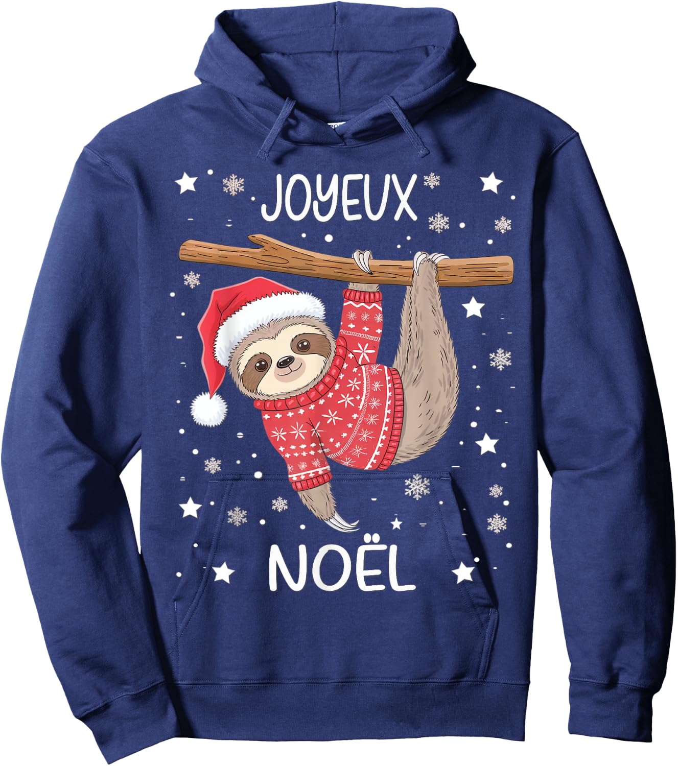 Joyeux Noël French Sloth Hanging Merry Christmas Hoodie - Hoodie | Navy
