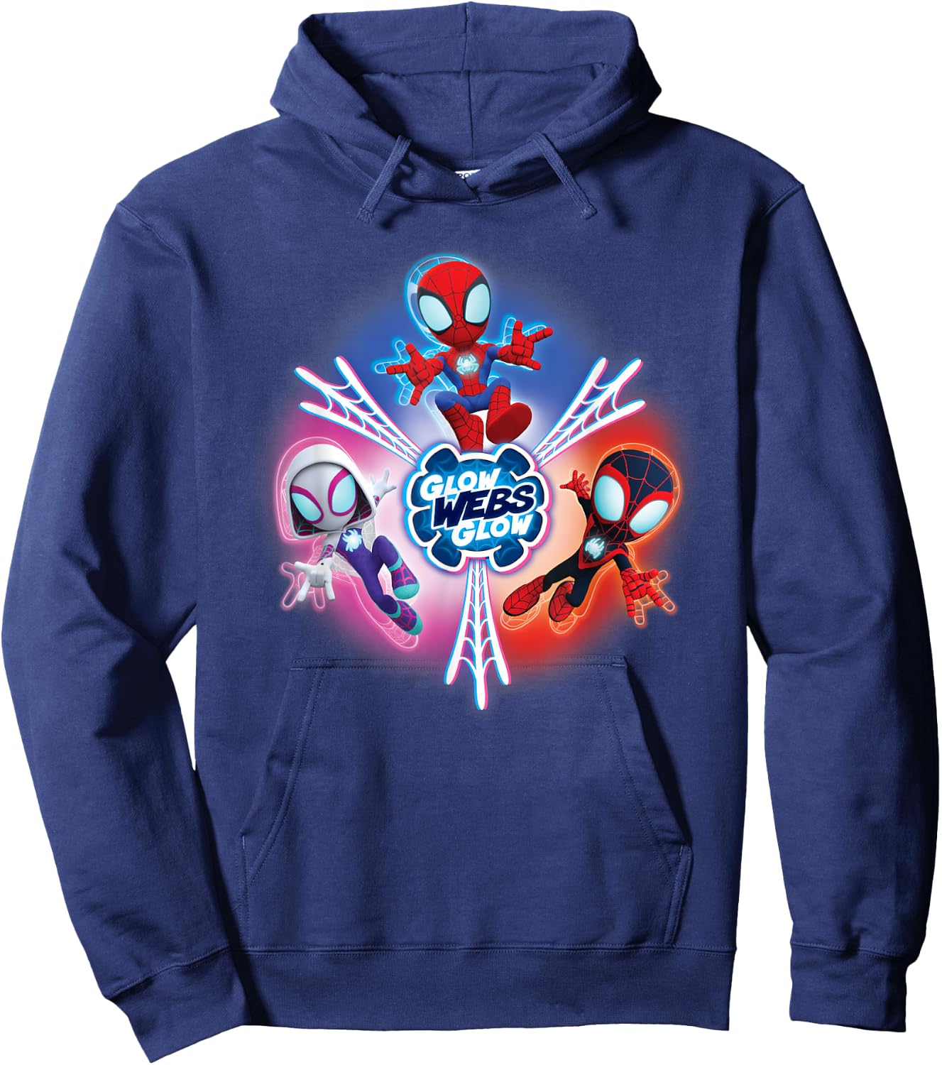 Marvel Spidey and His Amazing Friends Glow Webs Glow Icon , black Hoodie - Hoodie | Navy