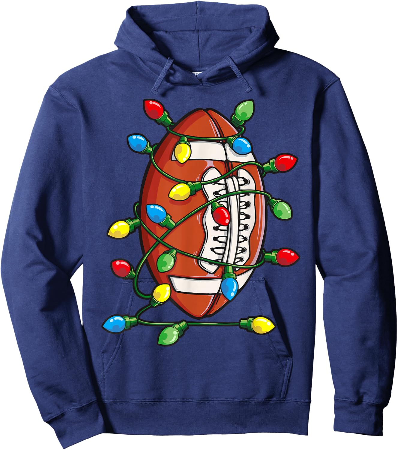 Christmas Football Ball Xmas Lights Funny Boys Men Sport Hoodie - Hoodie | Navy