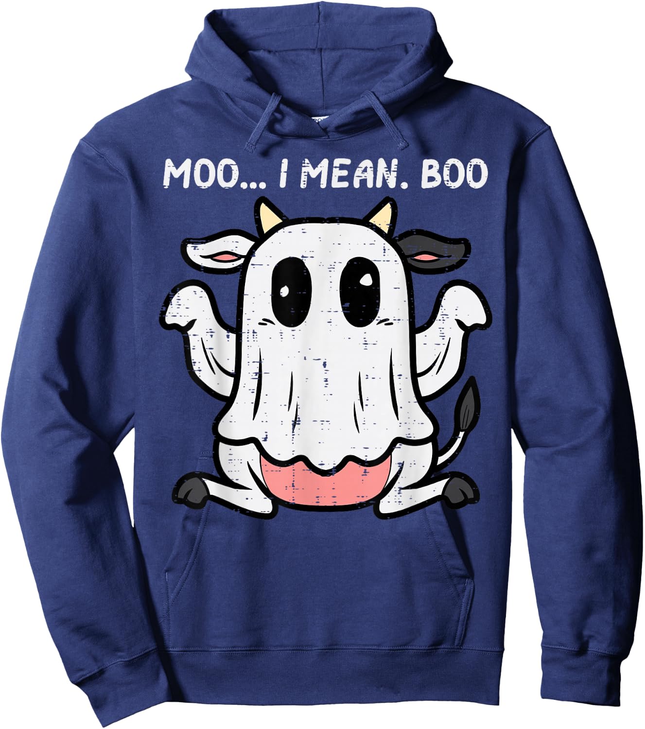 Halloween Ghost Cow Moo i Mean Boo Costume Kids Women Men Hoodie - Hoodie | Navy