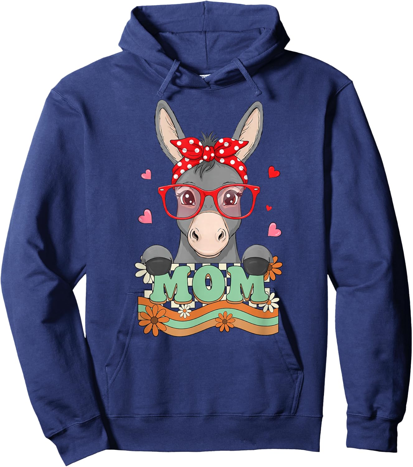 Retro 70s Flower Donkey Mom Mama Grandma Mother's Day Hoodie - Hoodie | Navy