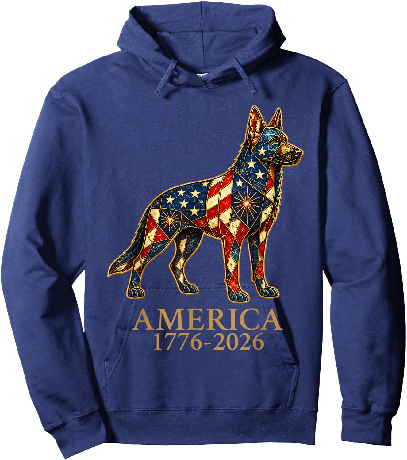 America 1776-2026 German Shepherd Patriotic US Flag USA Hoodie - Hoodie | Navy