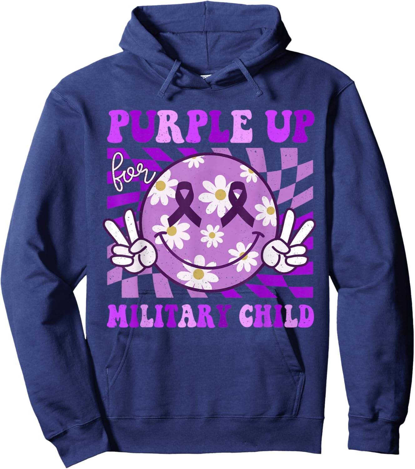 Purple Up for Military Kids Smile Face Military Child Month Hoodie - Hoodie | Navy