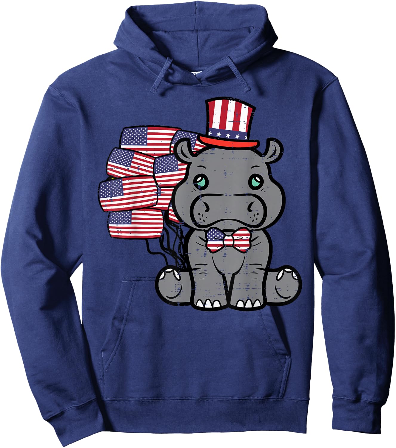 4th Of July Hippo US Flags Patriot Women Girls Boys Kids Men Hoodie - Hoodie | Navy