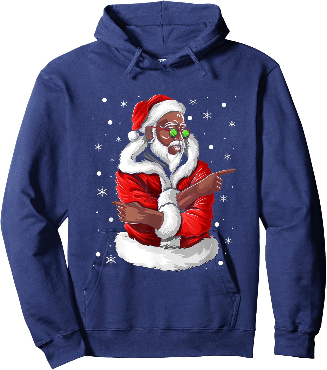 African American Santa Christmas Pajama Cool Black X-Mas Hoodie - Hoodie | Navy