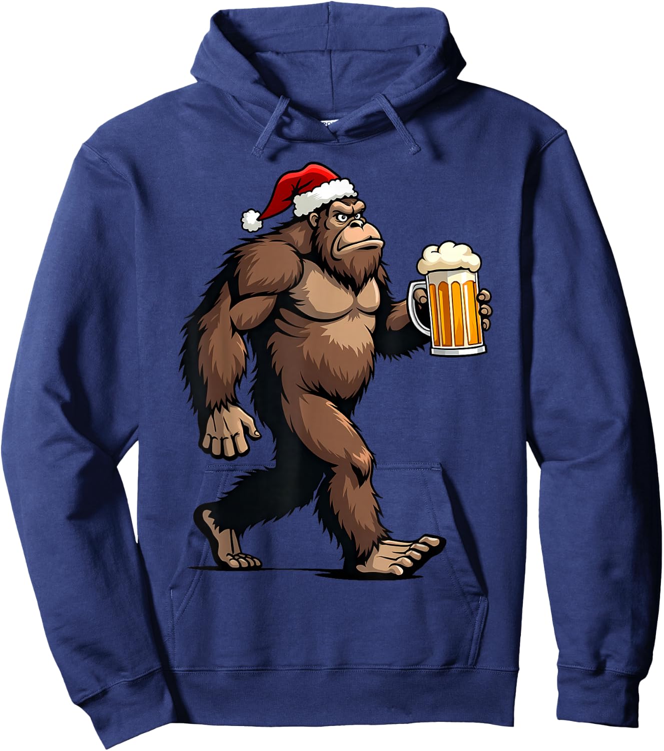 Bigfoot Christmas Funny Beer Lover Santa Sasquatch Drinking Hoodie - Hoodie | Navy