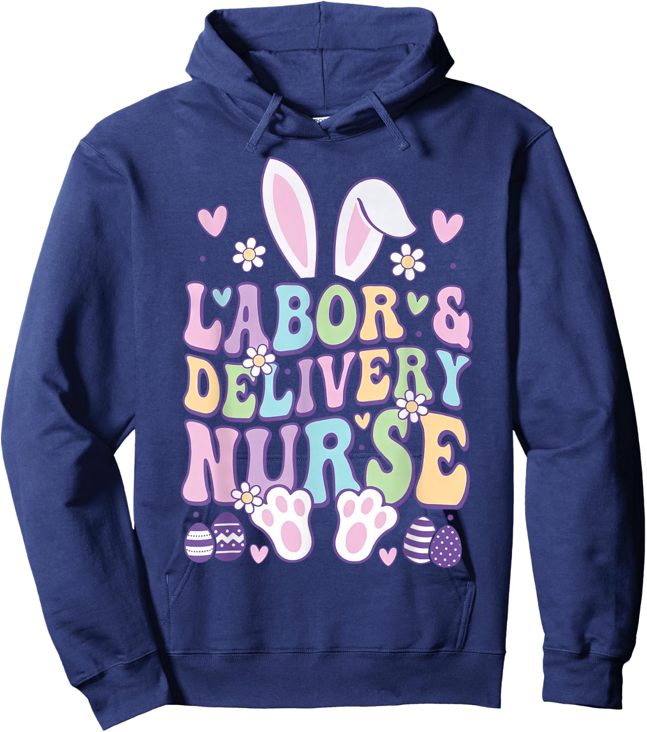 Labor And Delivery L&D Nurse Bunny Easter Hoodie - Hoodie | Navy