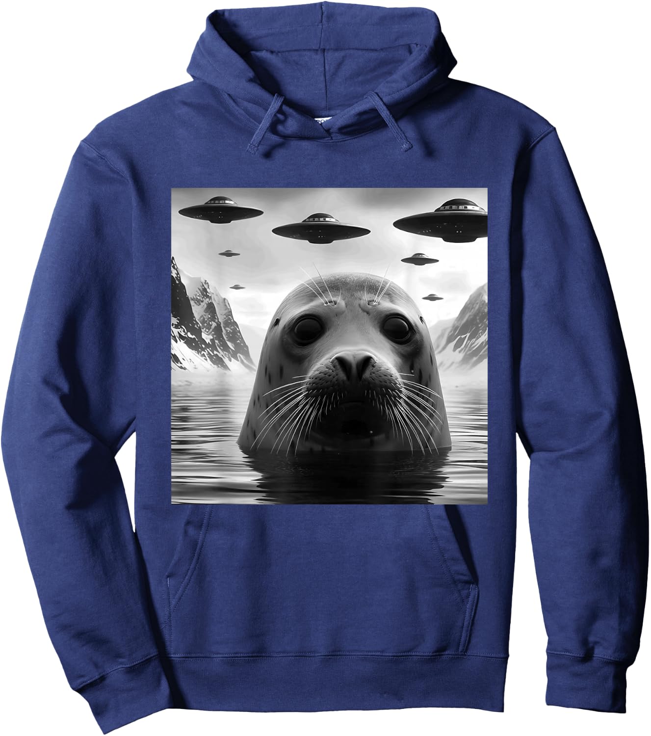 Harp seal Funny Graphic Selfie with UFOs Weird Aliens Hoodie - Hoodie | Navy