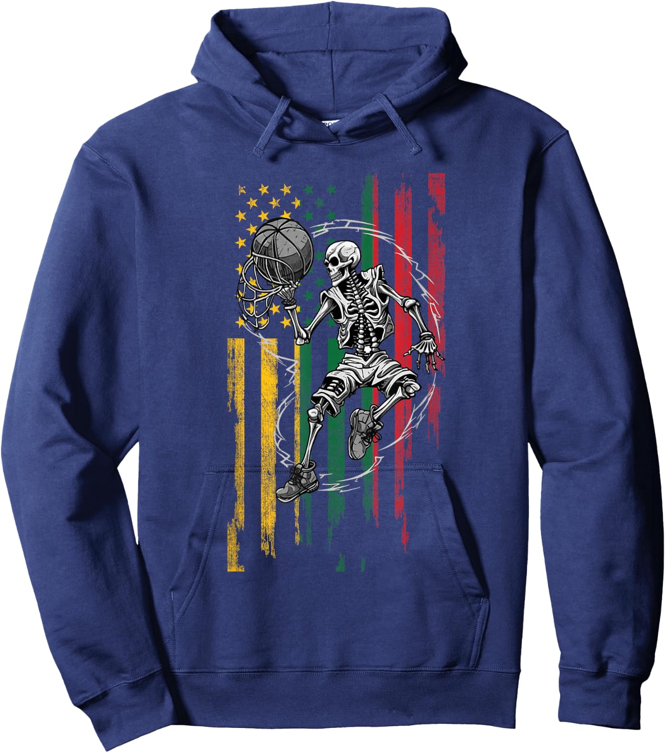 Lithuanian American Flag Skeleton Playing Basketball Hoodie - Hoodie | Navy